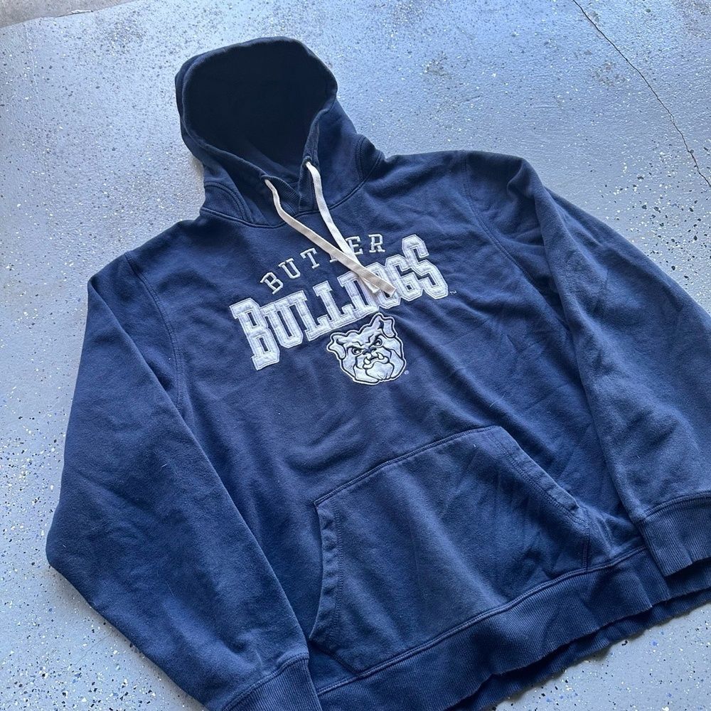 VTG Butler Bulldogs Hoodie XL Navy Blue Pullover Mascot Graphic Fan Gear - Picture 2 of 6
